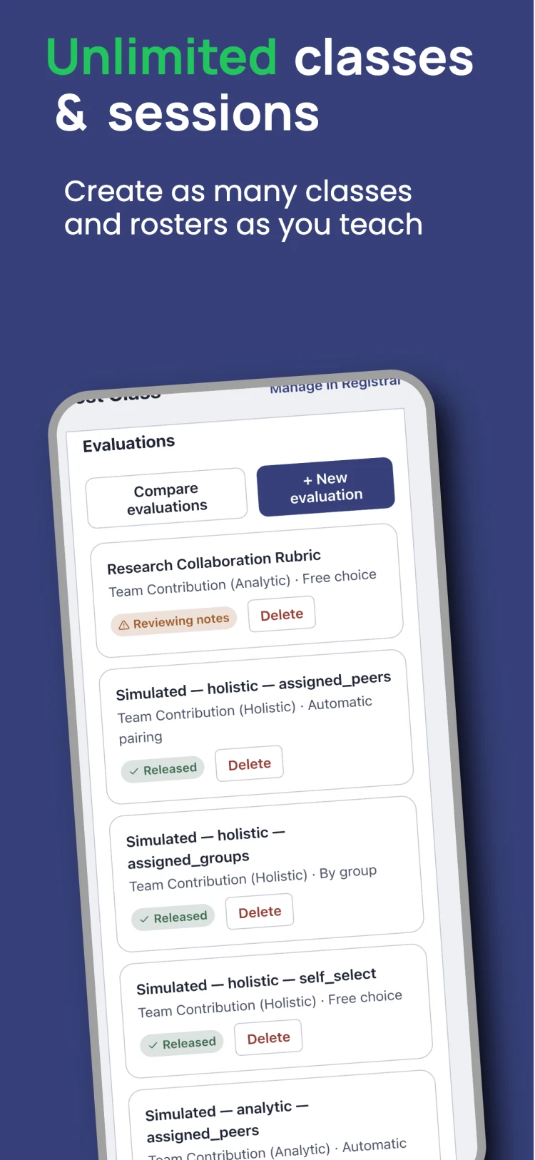 Marka evaluations list showing multiple released and in-progress evaluation periods